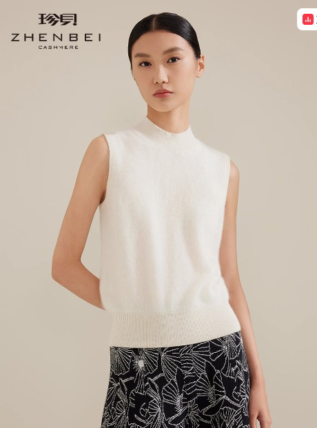 100%山羊绒半高领无袖打底衫内搭毛衣背心女