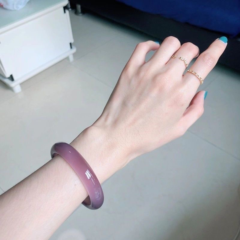 马料葡萄紫色手镯玉手镯正圈12mm少女冰透