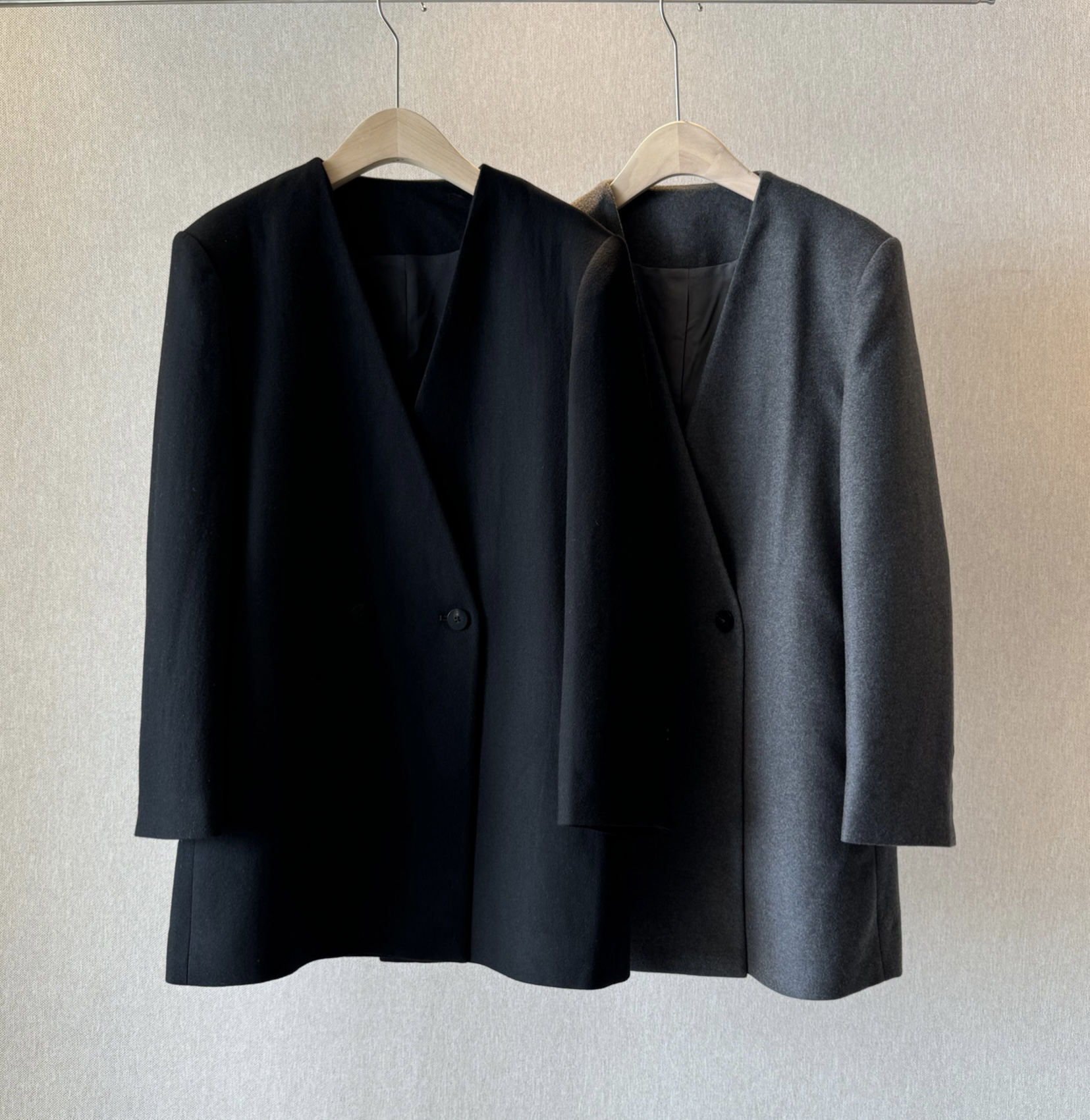 24新款无领西装外套B64811Y850 M3F150气质中长款韩版秋冬黑色