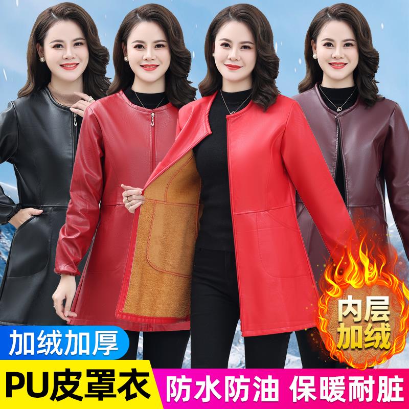 羽绒服皮罩衣成人女秋冬季加绒防水防油污工作服拉炼长袖厨房围裙