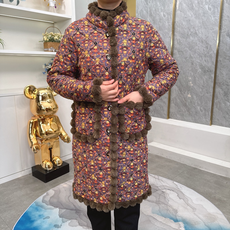 冬季新款洋气显瘦中长款加绒保暖棉衣外套女加厚中老年棉服妈妈装