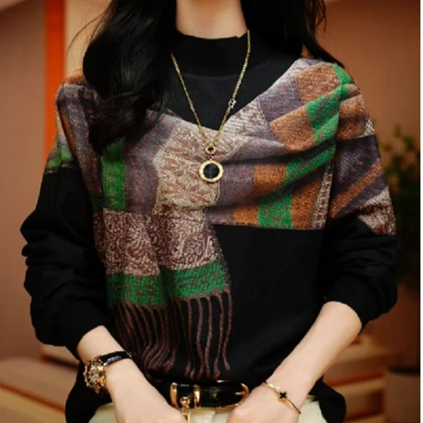 轻奢洋气加绒加厚假围巾双面绒女秋冬新款时尚减龄显瘦遮肉打底衫