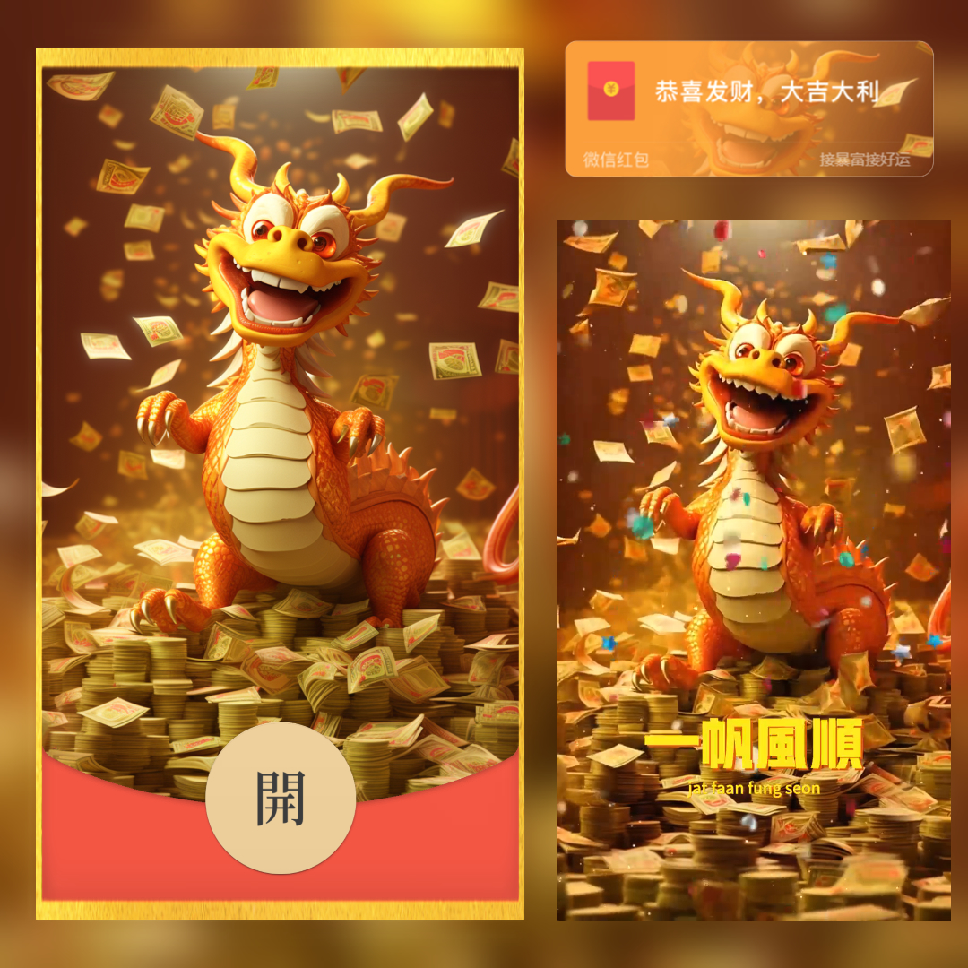 2024红包封面新年动态音效发财暴富龙卡通可爱原创皮肤设计服务