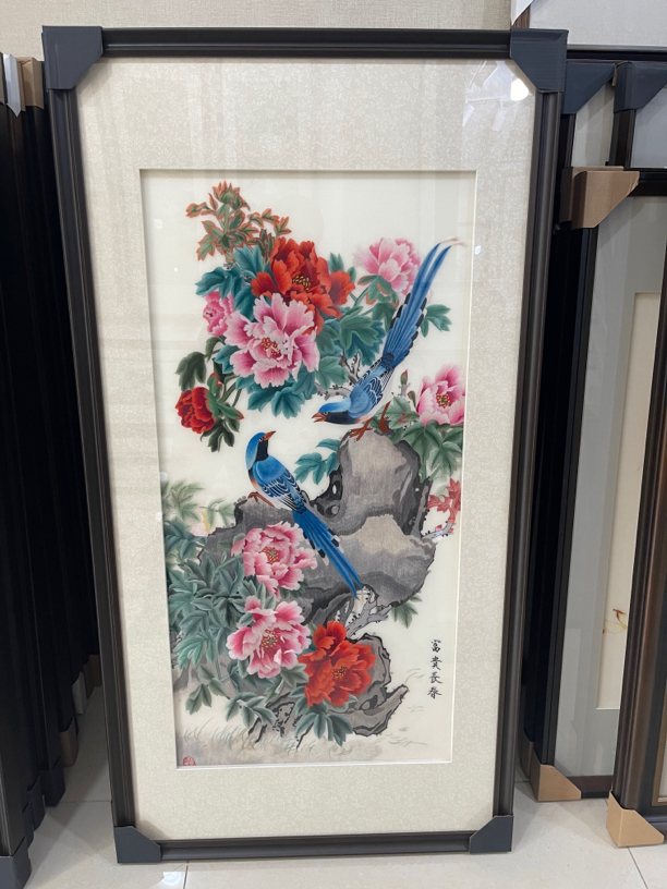 纯手工苏绣刺绣玄关装饰画锦上添花蚕丝针绣客厅挂画