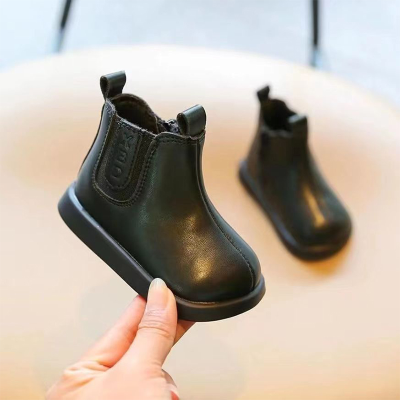 15-25码女宝宝短靴秋季洋气婴儿靴子女童单靴秋冬款黑色儿童皮靴