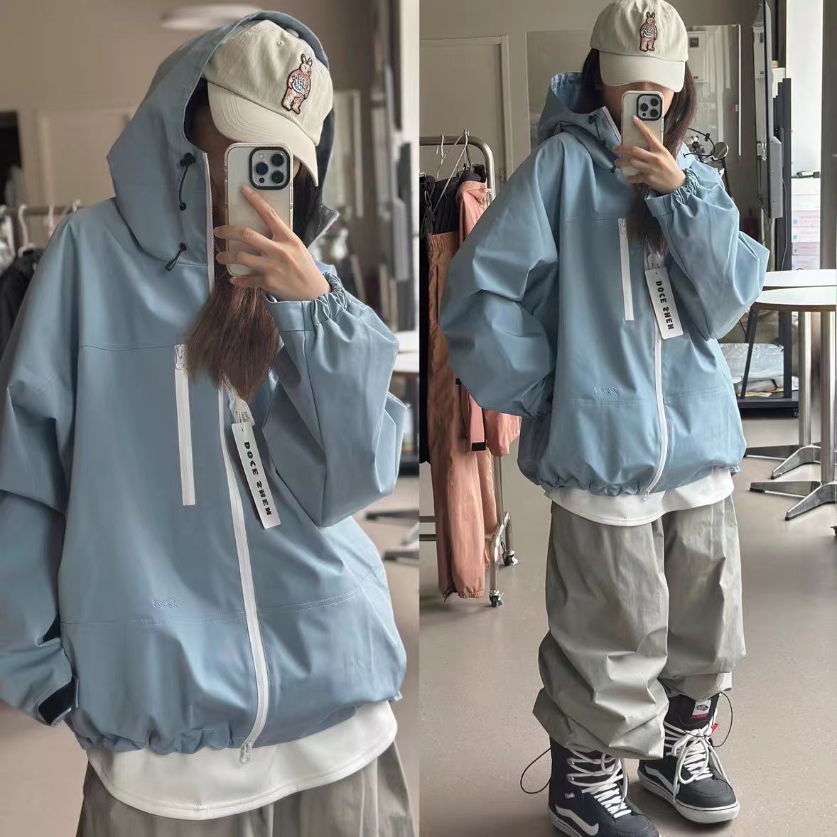 Doce3L加绒蓝色滑雪服滑雪夹