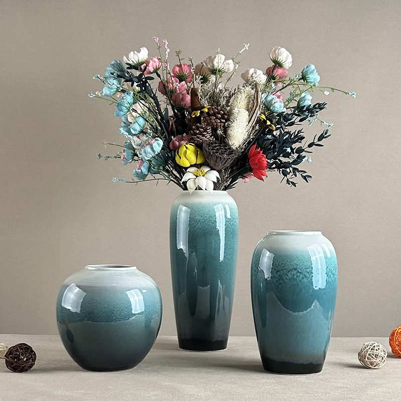 景德镇台面陶瓷花瓶客厅欧式摆件插花花器家居装饰摆设简约翡翠绿