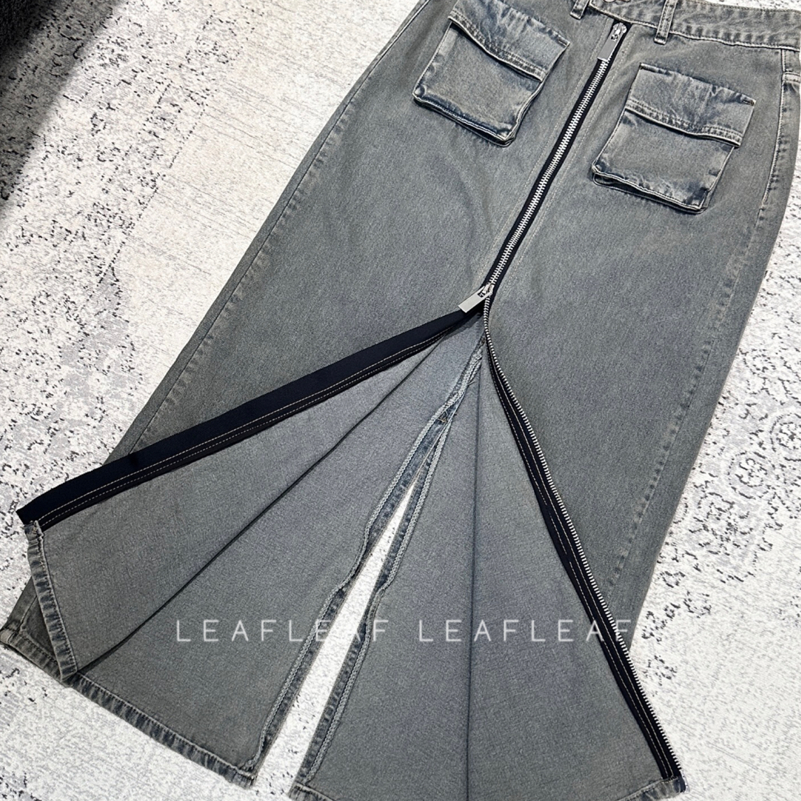 CPLUS SERIES 水洗做旧拉链半裙 LEAFLEAF设计师品牌
