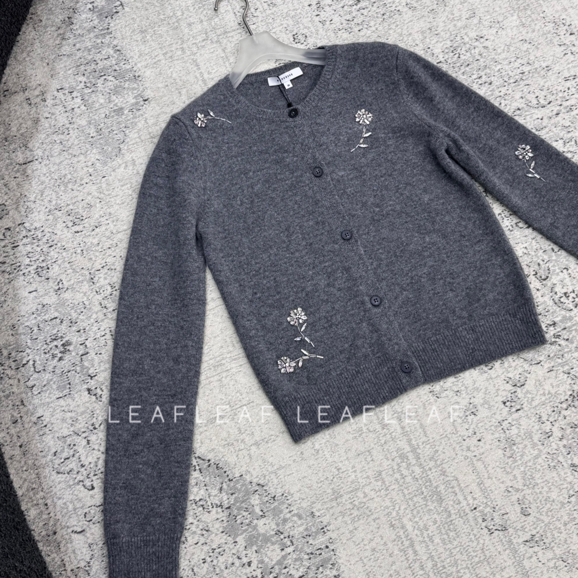 MARKGONG灰色钉珠针织开衫  LEAFLEAF设计师品牌