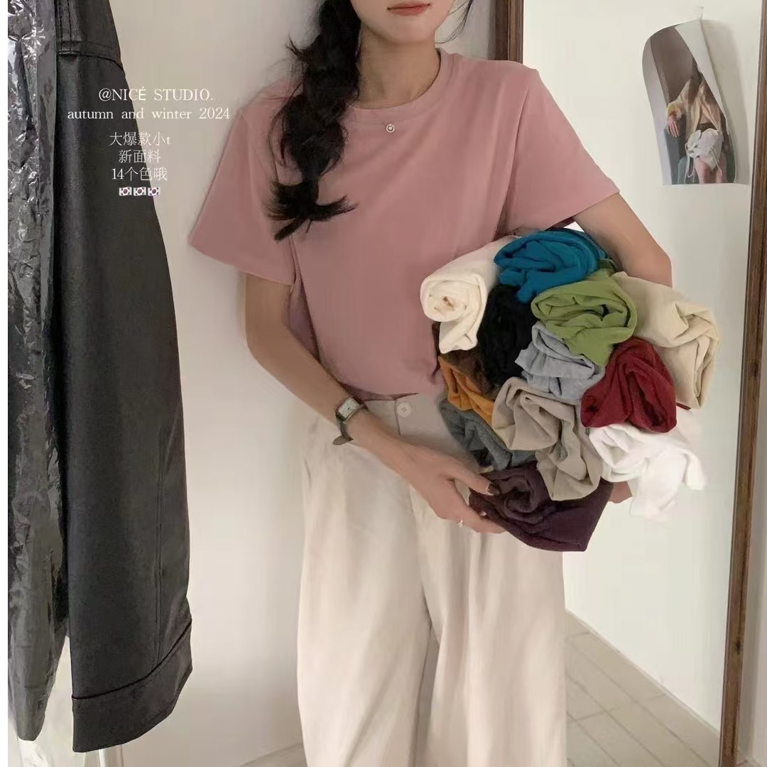 流浪丹宁显瘦时尚休闲百搭简约宽松纯色印花圆领韩版短袖T