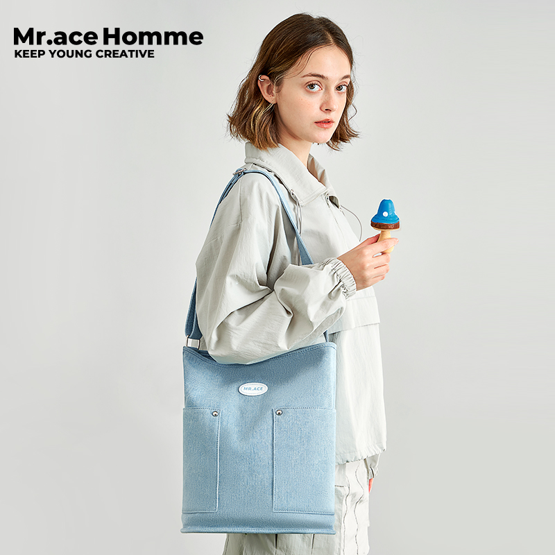 mrace动森游记 牛仔单肩斜挎包潮托特包女大学生上课包通勤上班包