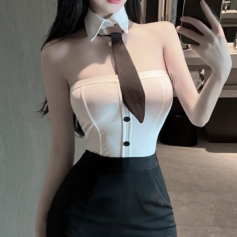 【妖精的天使】秘书女友制服抹胸睡衣套装修身显瘦网红辣妹包臀裙