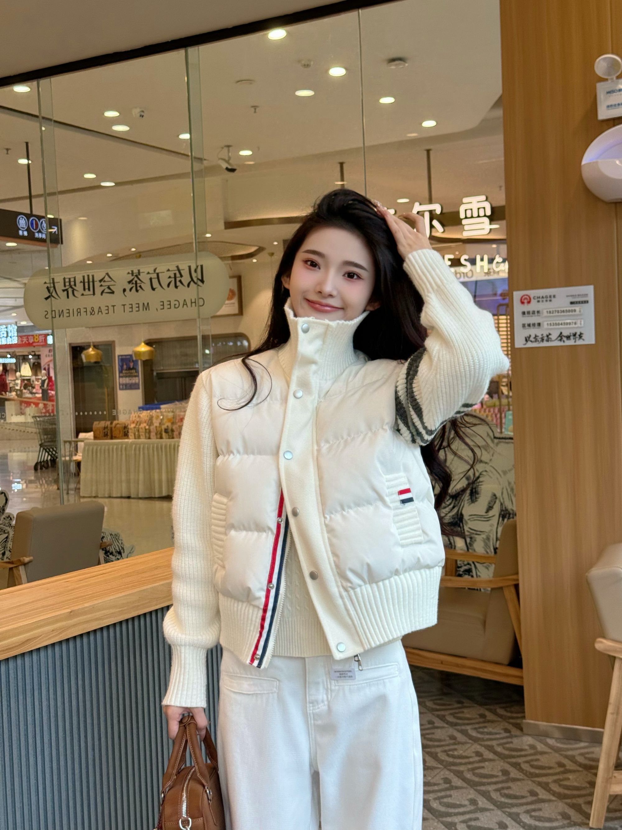 韩系短款棉服假两件针织拼接设计感小众外套 