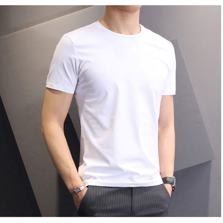 新款短袖男T恤夏季薄款修身半袖中青年男装打底衫休闲纯色上衣