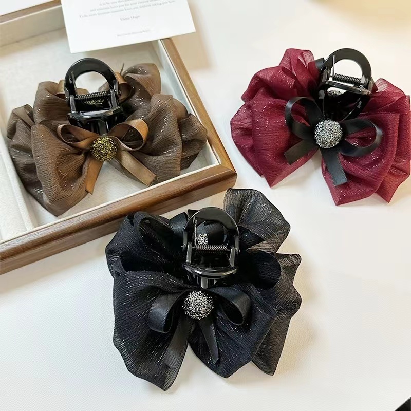 高级感蝴蝶结泡泡抓夹网红双面韩系小香风发夹后脑勺盘发鲨鱼夹