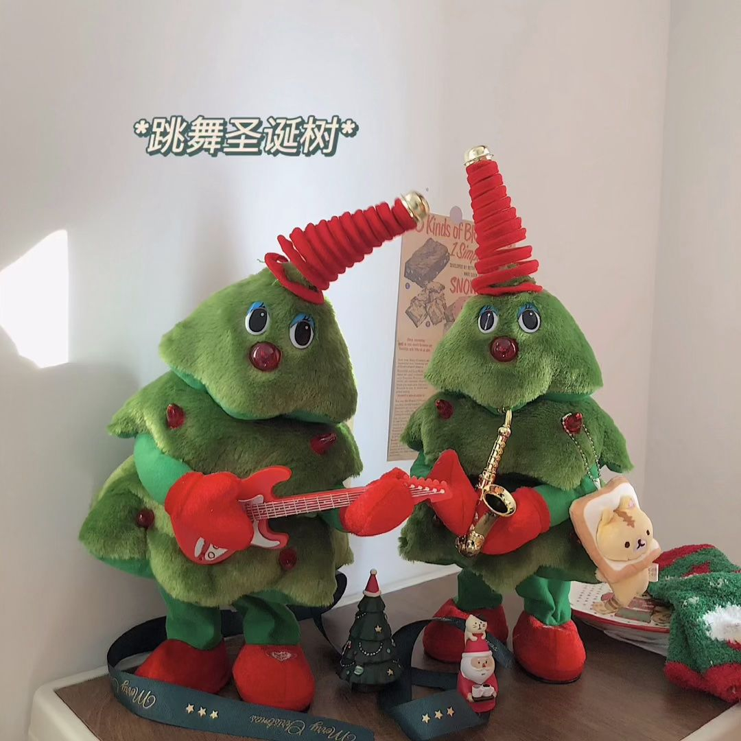 电动毛绒公仔创意圣诞节会唱歌跳舞圣诞树摇摆玩具装饰礼物送女生