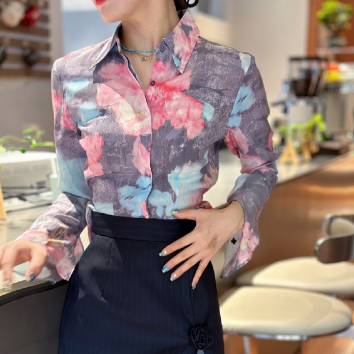 UU 设计师买手店 灰花衬衣