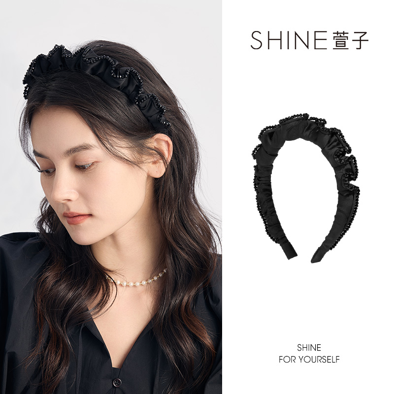 萱子经典闪亮高颅顶可调节显脸小黑色法式简约花边甜蜜发箍