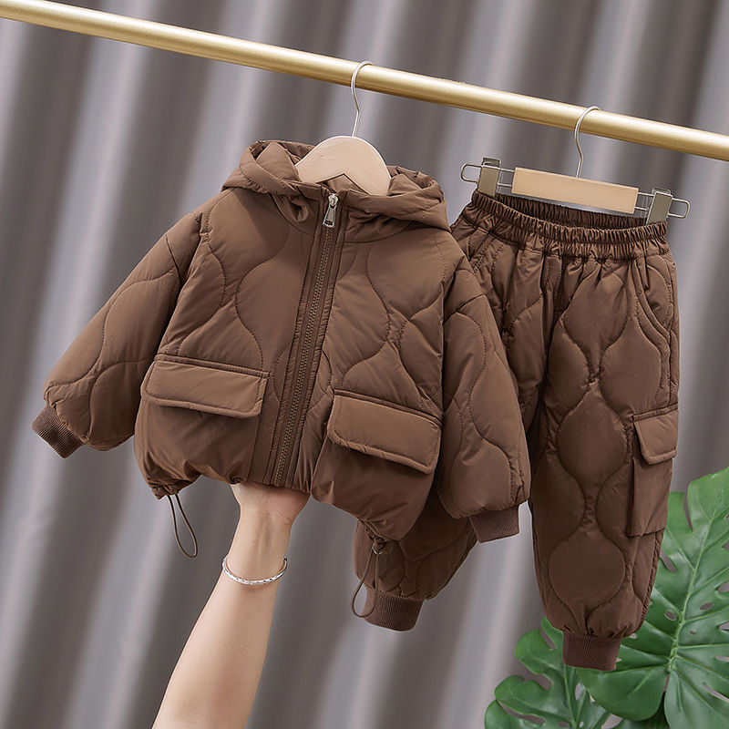 男童冬装套装男宝宝洋帅气加绒加厚冬季棉服儿童冲锋衣工装冬装潮