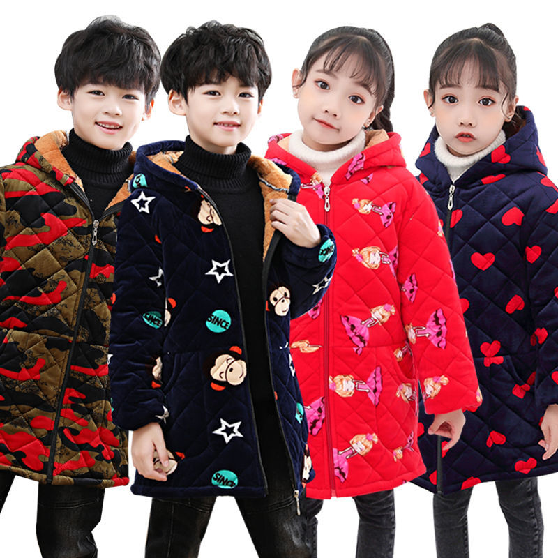 儿童罩衣加绒加厚韩版修身冬季棉袄吃饭画画围兜中大童棉服外套