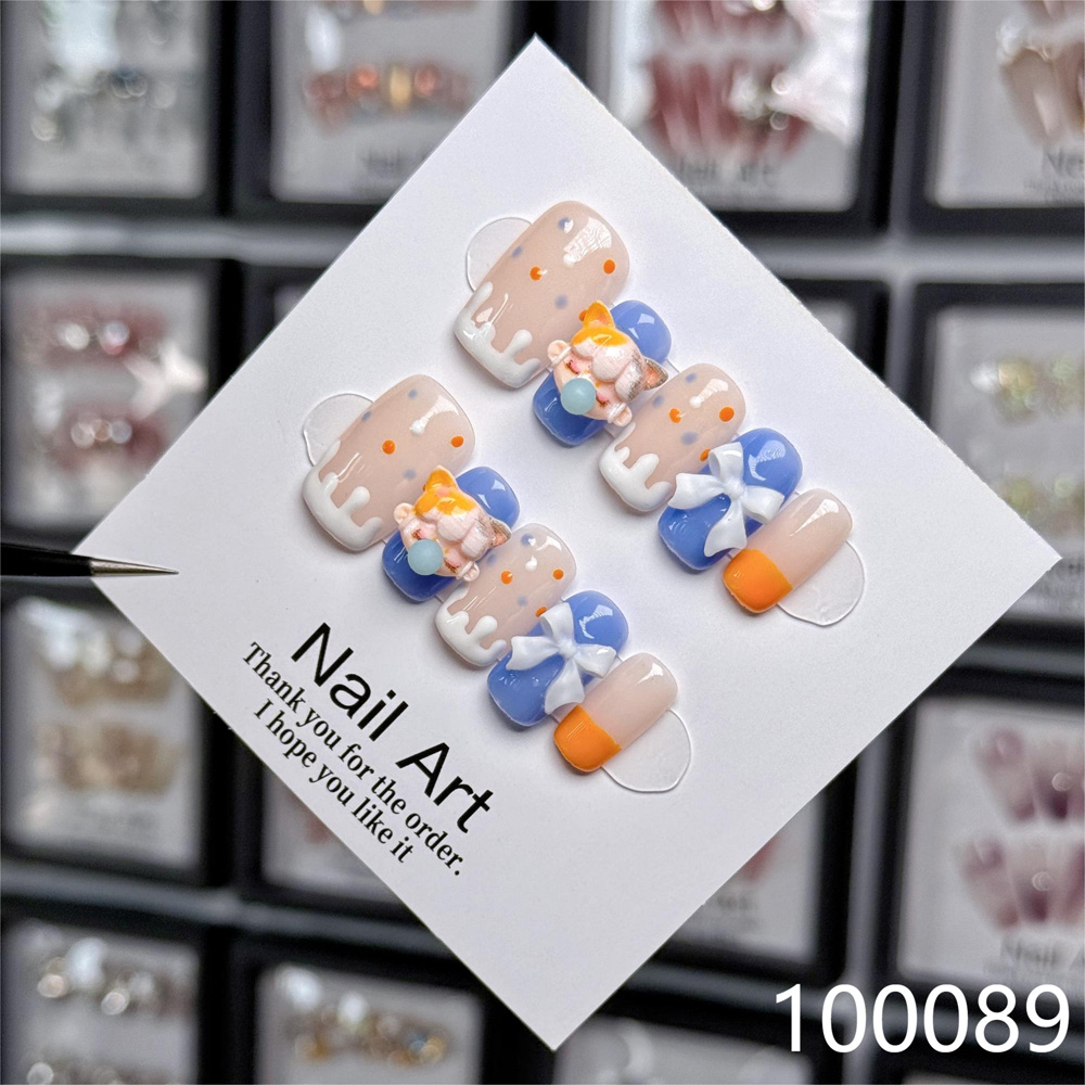 【107】短款卡通可爱搞怪可拆卸纯手工穿戴甲成品手绘手工假指甲
