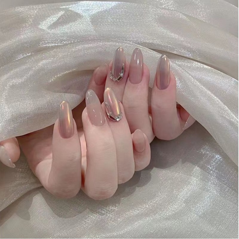 【沙漠星辰】手工定制穿戴甲裸色简约魔镜粉法式流行穿戴式冰透