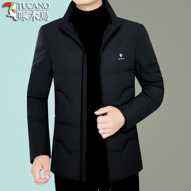 啄木鸟羽绒服男短款立领商务休闲防寒服厚款外套中年男羽绒衣保暖
