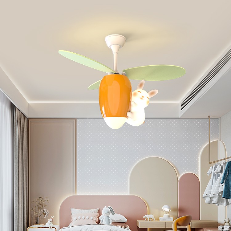 儿童房风扇吊灯创意胡萝卜卡通飞碟星球男女孩卧室幼儿园吊扇灯具