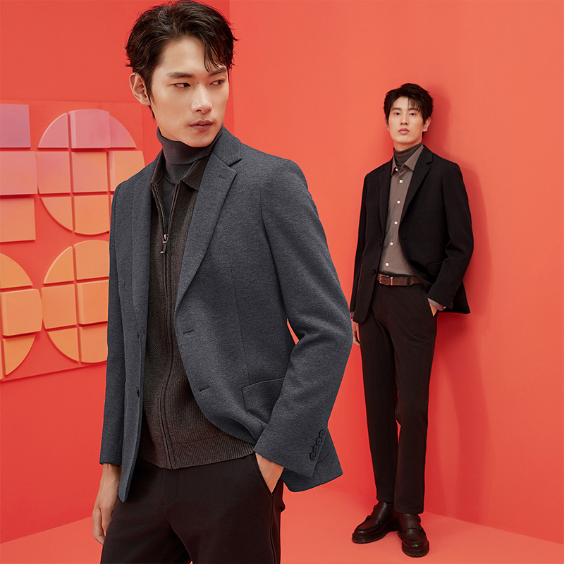 【轻奢莫代尔】红豆男士西服秋季款商务休闲华夫格舒适西装外套男