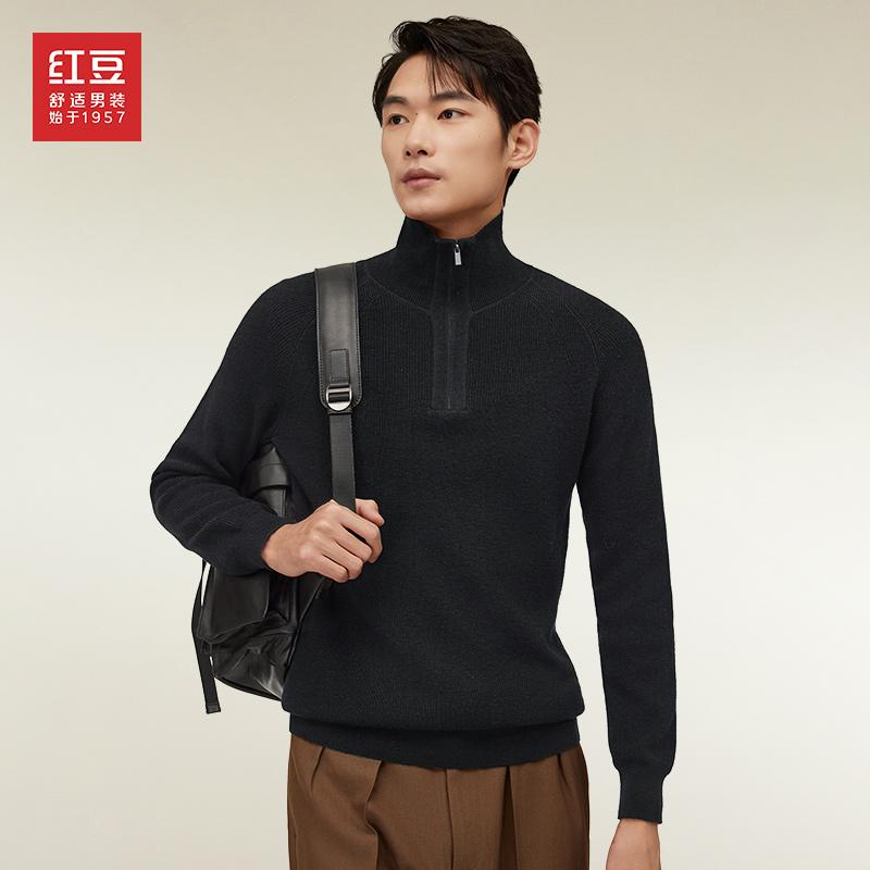 【100%绵羊毛】红豆男装柔软保暖翻领全羊毛衫男士休闲针织衫毛衣