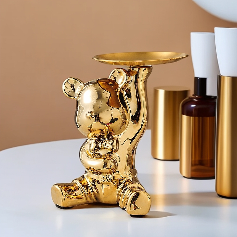 陶瓷熊放糖果盘子前台酒店吧台接待零食摆放糖果客厅托盘高档y81