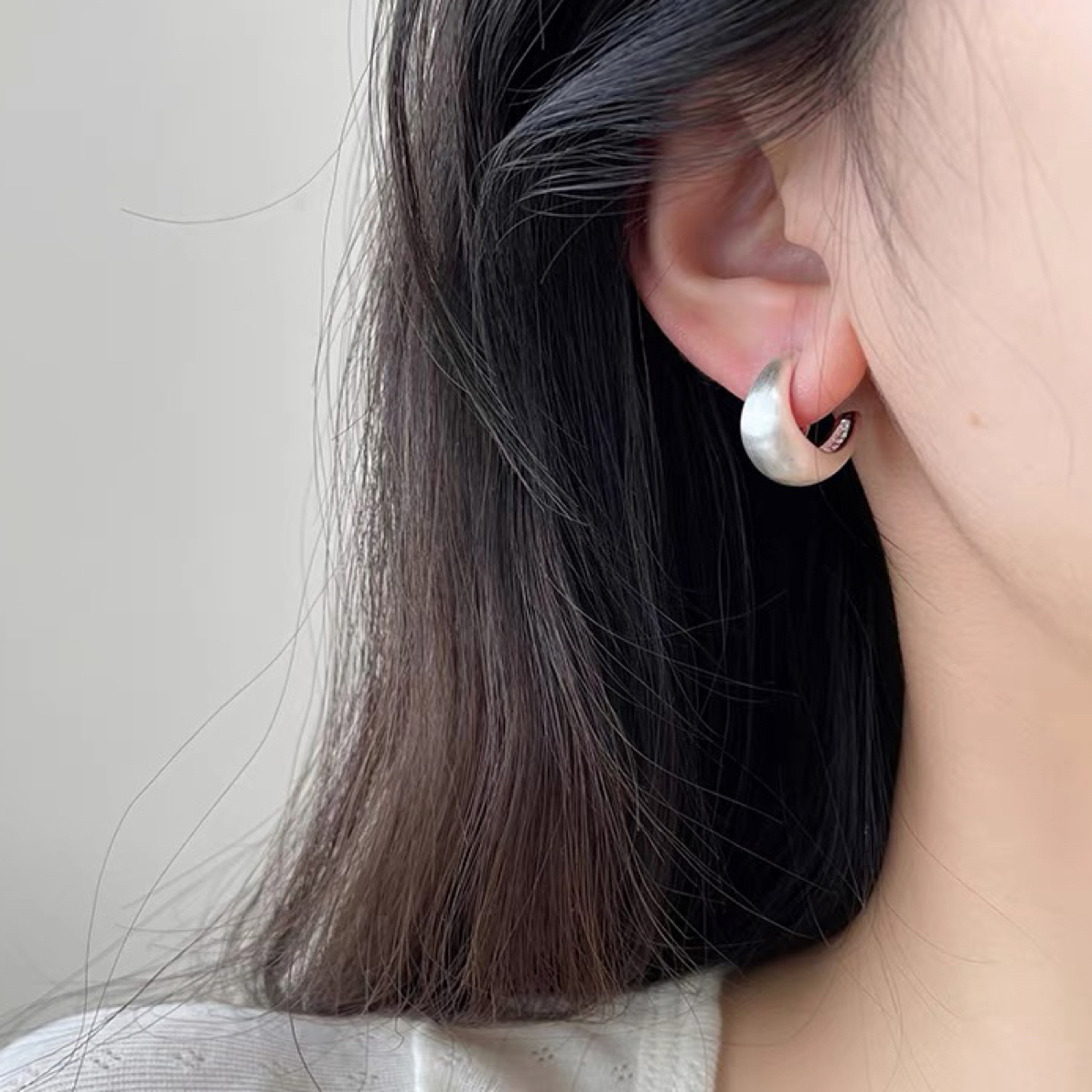 铜合金耳饰 新款磨砂拉丝复古哑光蚊香耳夹简约 流行 百搭无耳洞