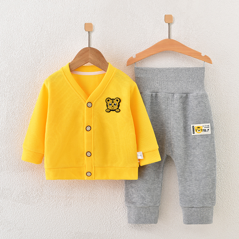 婴儿针织套装春秋季外穿新生儿长袖洋气春装宝宝开衫长裤两件套