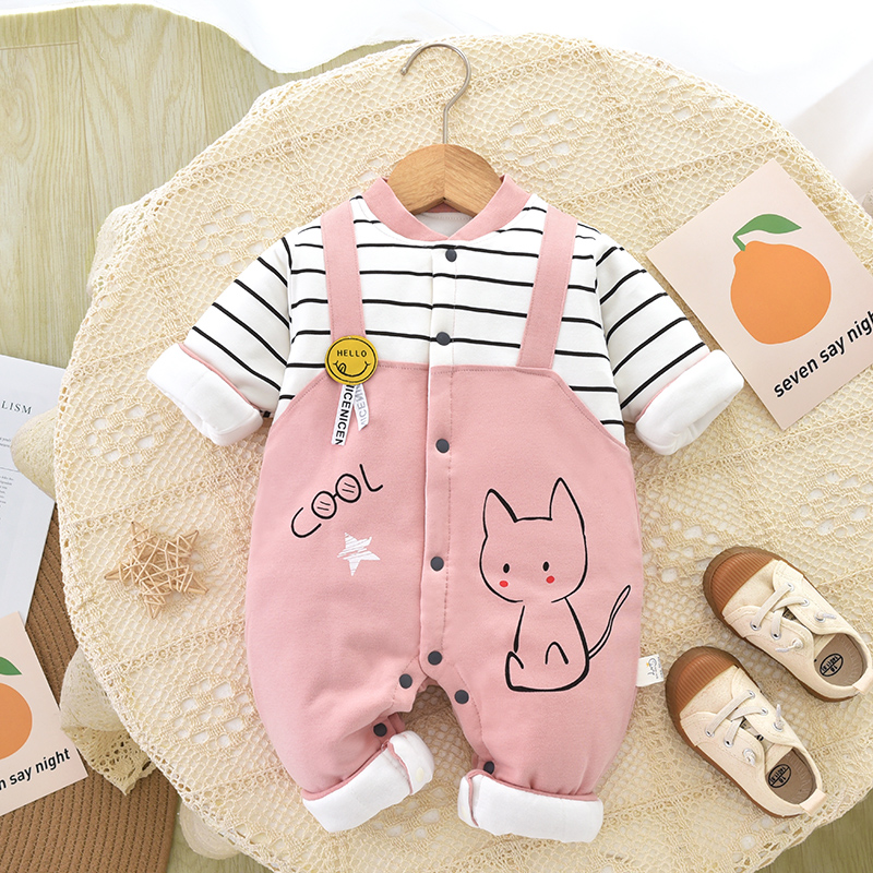 婴儿连体衣保暖纯棉冬装加厚男宝宝哈衣爬服夹棉衣新生儿衣服秋冬