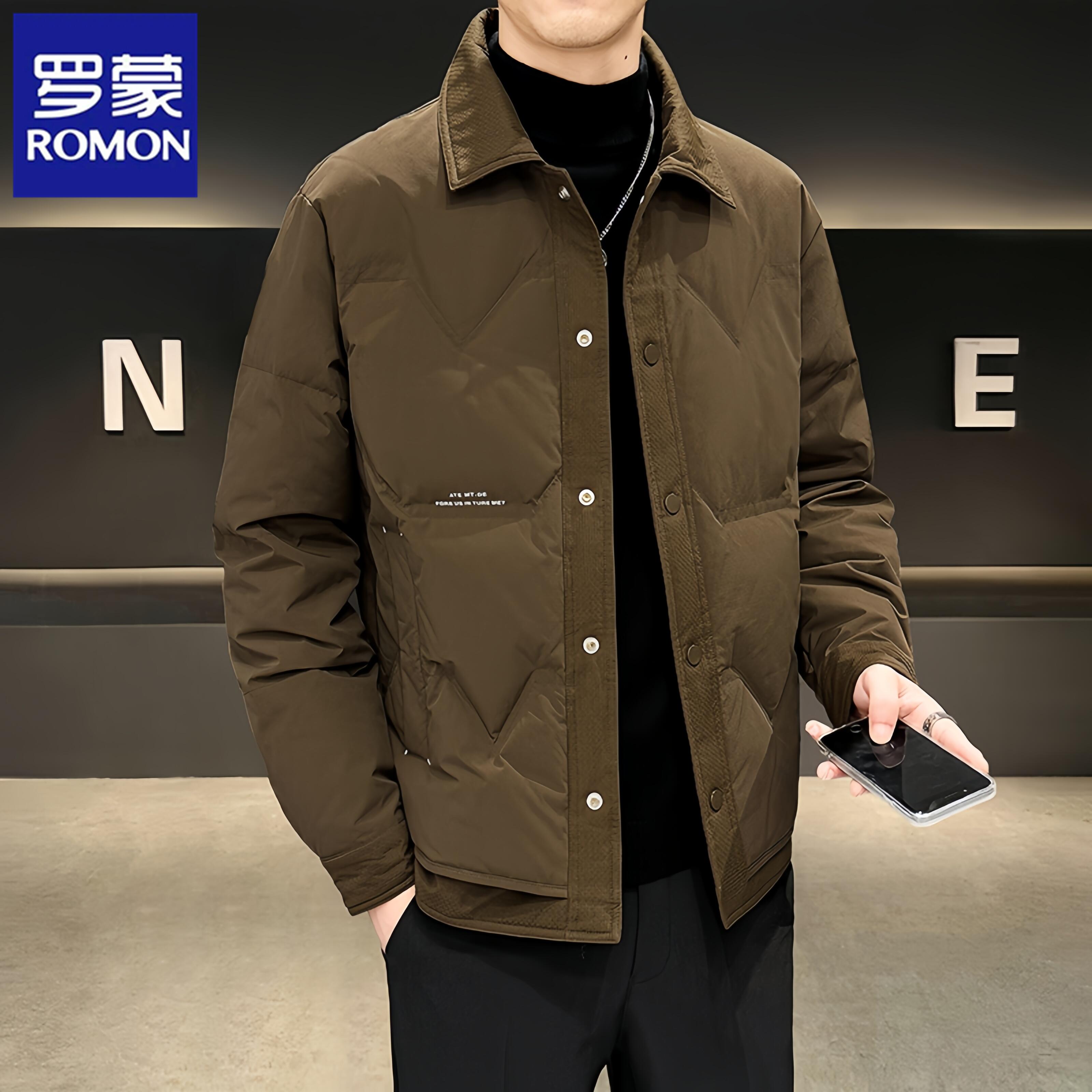 Romon/罗蒙冬季轻薄羽绒服男士翻领夹克防寒保暖潮流短款百搭外套