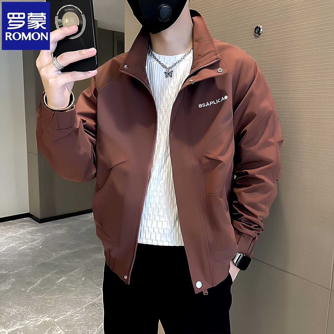 Romon/罗蒙痞帅立领夹克男士春季休闲百搭外套新款高级感秋装上衣