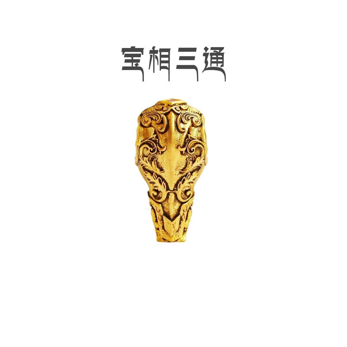 925宝相三通线束描黑佛头佛塔一体藏式文玩配饰配件