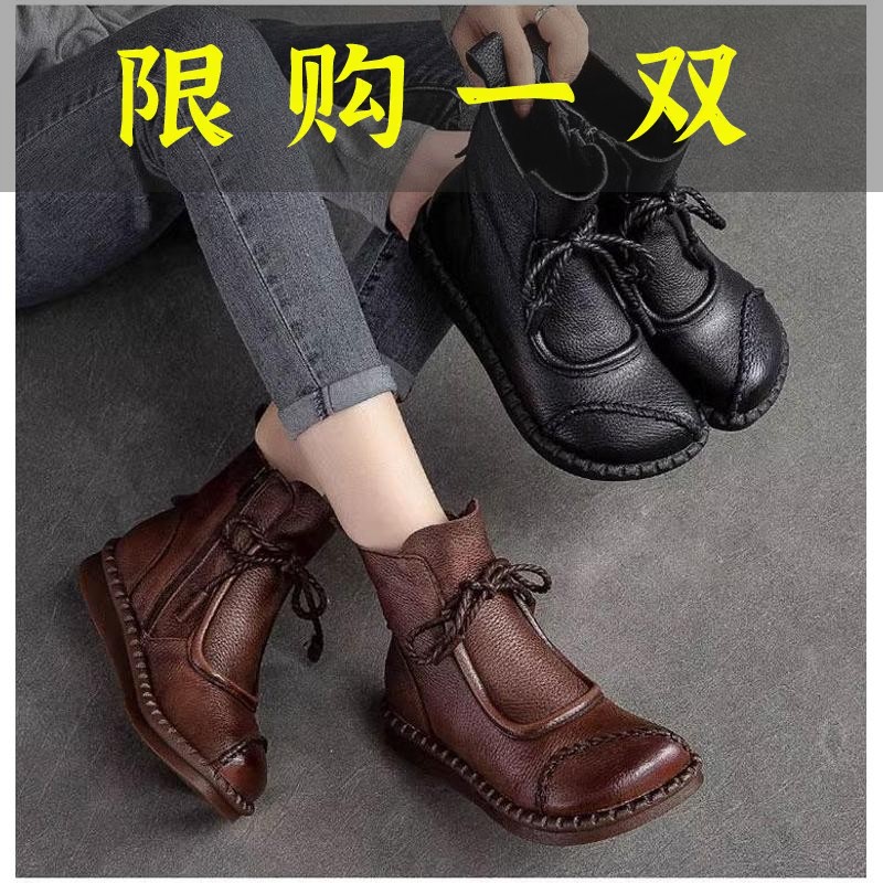 百丽纯爱2023新款罗马短靴加绒加棉款女复古风百搭马丁靴软底软