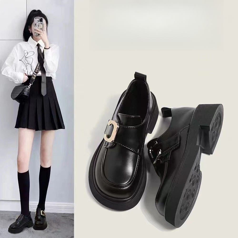 软底小皮鞋超加厚乐福鞋加绒英伦风女鞋法式增高厚底百搭休闲款