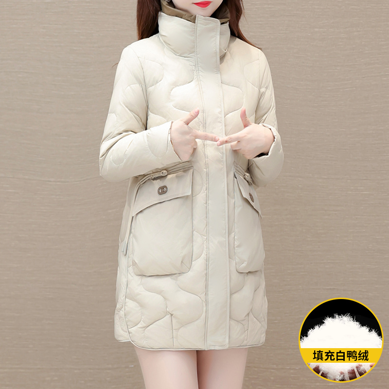 羽绒服女冬季2023新款时尚气质显瘦高端轻奢中长款白鸭绒保暖外套