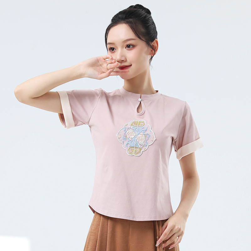 24027新中式古典舞蹈服练功服女夏季新款短袖修身显瘦演出服上衣