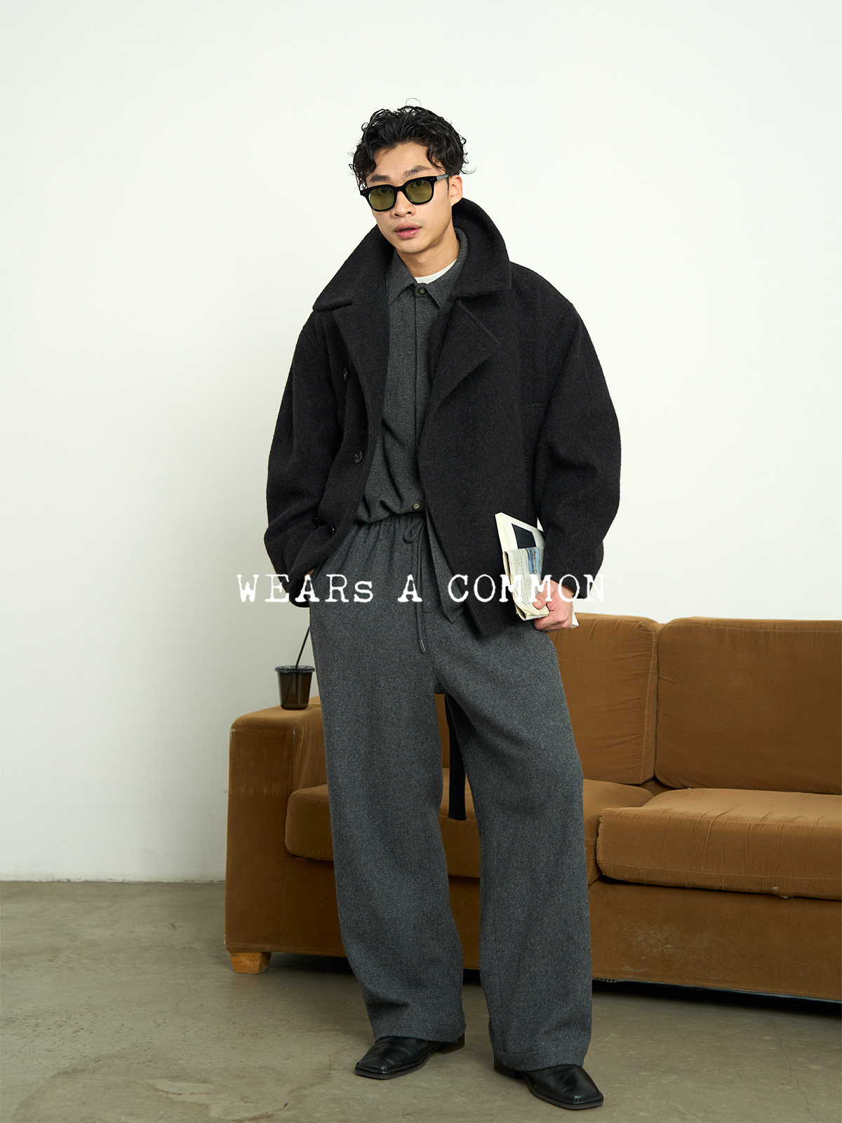 WsAC余三火 英调电影 双排扣短款浴袍羊毛大衣男冬腰带款毛呢外套