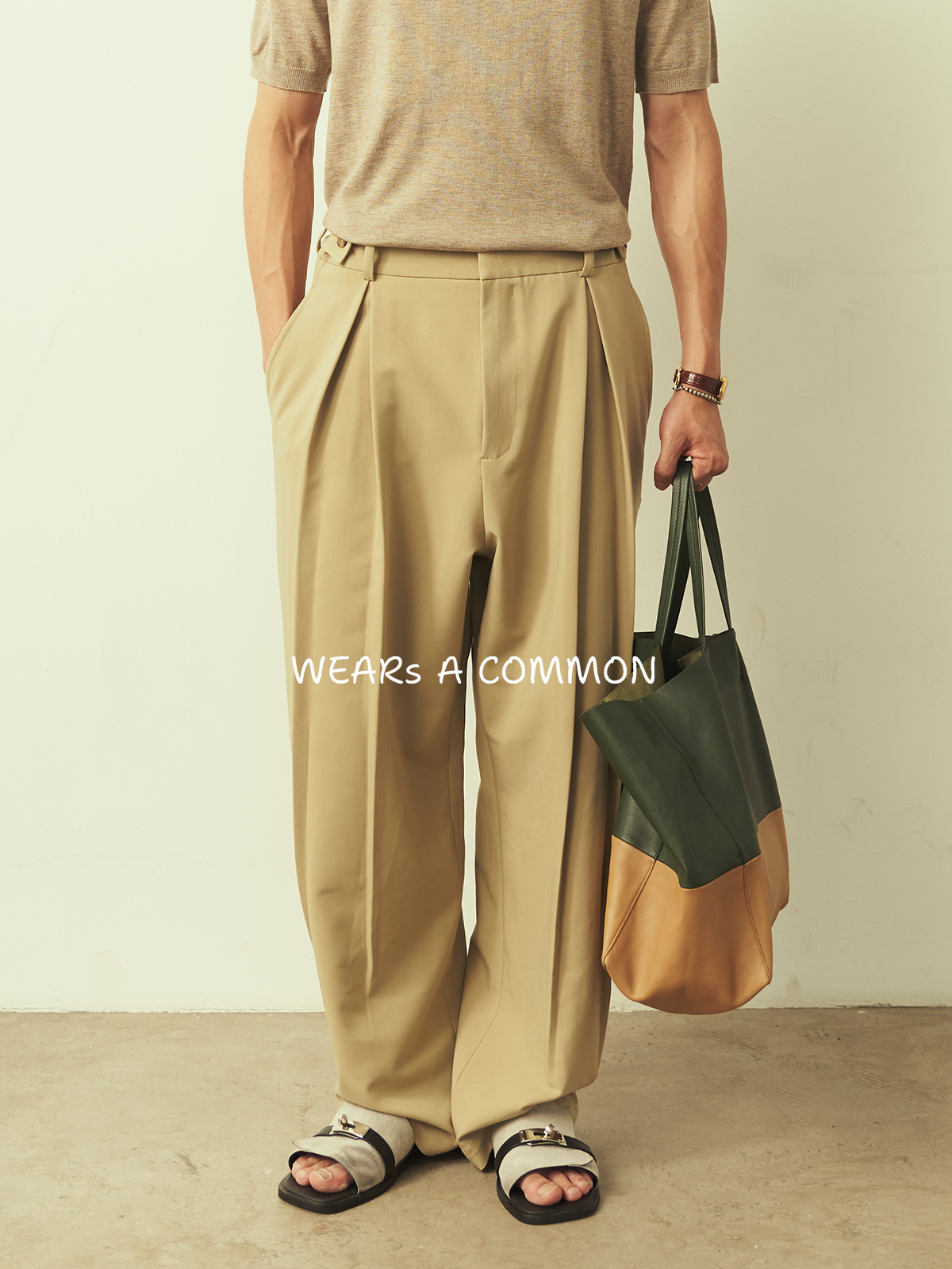 WAC【CHINO双褶直筒西裤】鼠尾草黄百搭文艺松紧腰直筒西裤