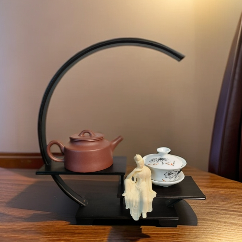 紫光檀半圆博古架高低台面茶壶茶杯紫砂壶盆景绿植红木工艺架子