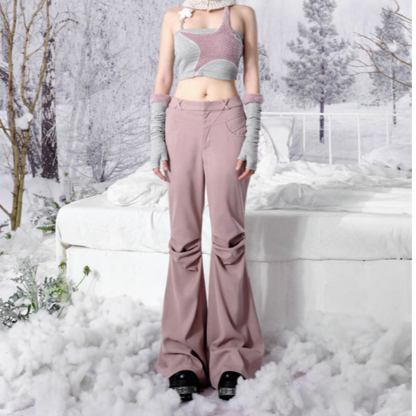 MANGATA越南小众设计师品牌HUBERT PANT粉色褶皱喇叭长裤