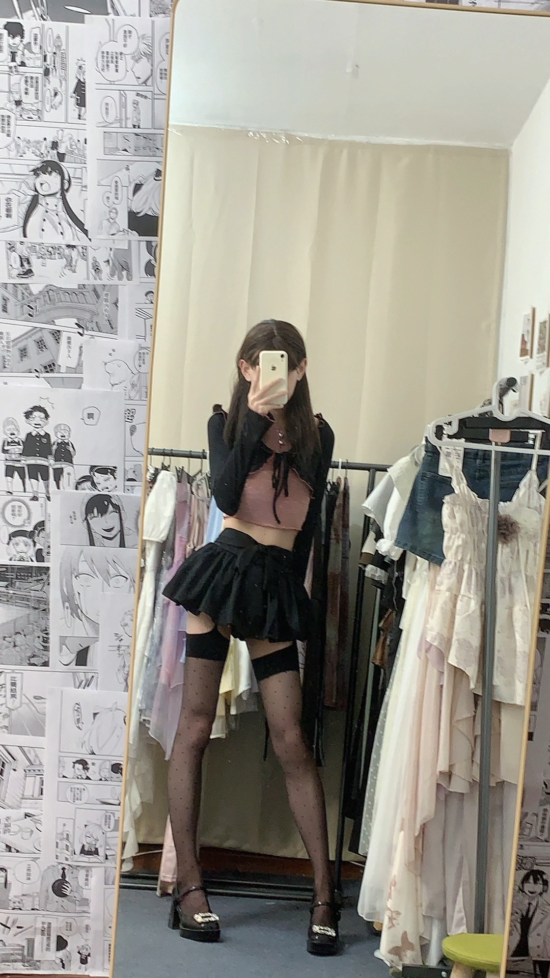 长腿特效黑色甜美少女感夏季短裙带安全裤蝴蝶结百搭裙裤辣妹