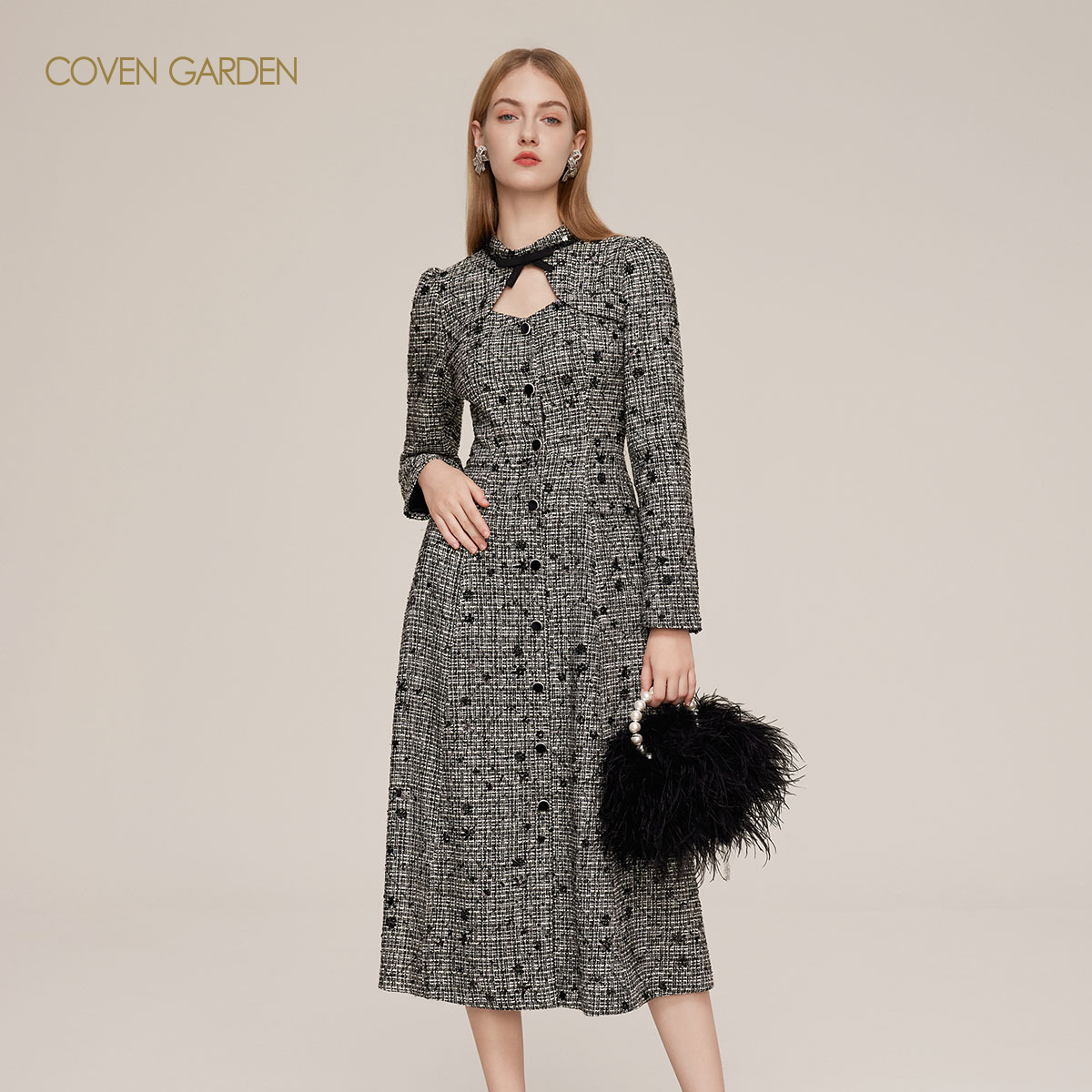 【哥文花园】 珠片粗花呢复古连衣裙 CLC3083228