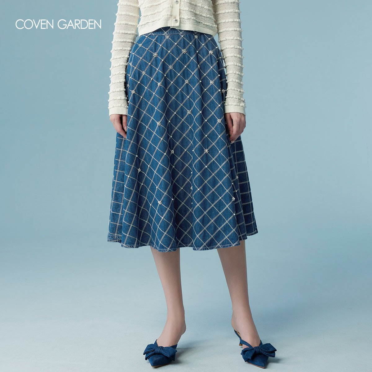 【哥文花园】菱格牛仔a字半身裙长裙 CLA1075380