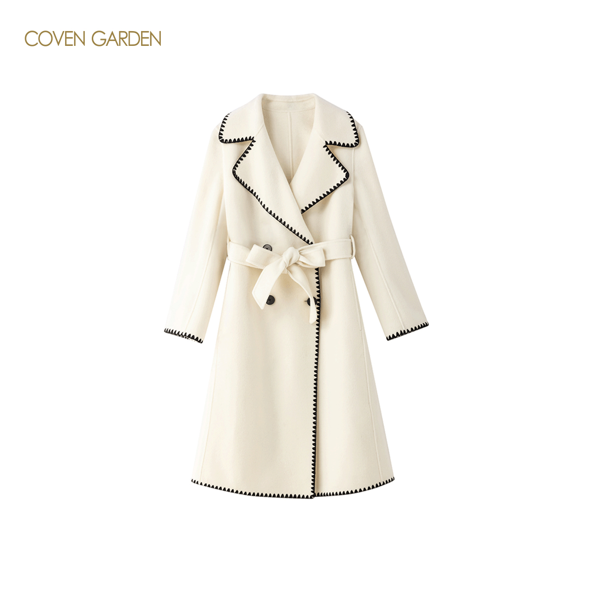 【哥文花园】 秋冬新款长款毛呢外套女高级感白色CLA4342460