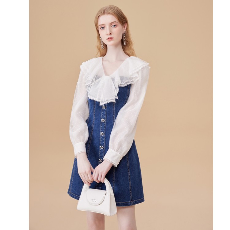 【蜜思仝粉丝专享】哥文花园衬衫拼接牛仔连衣裙CTA3085260